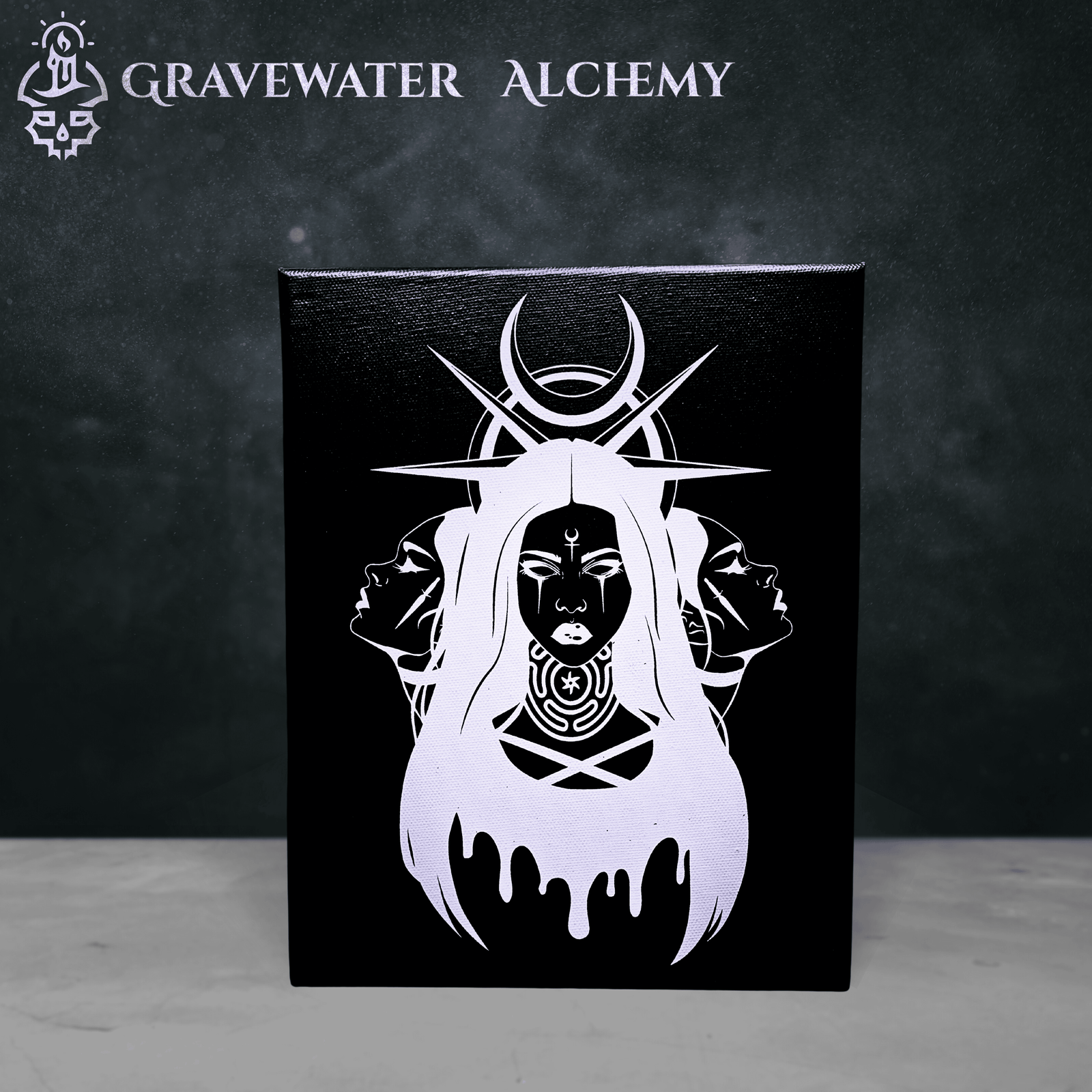 engraved canvas wall art Daughters of the Veil lunar goddess design by Gravewater Alchemy