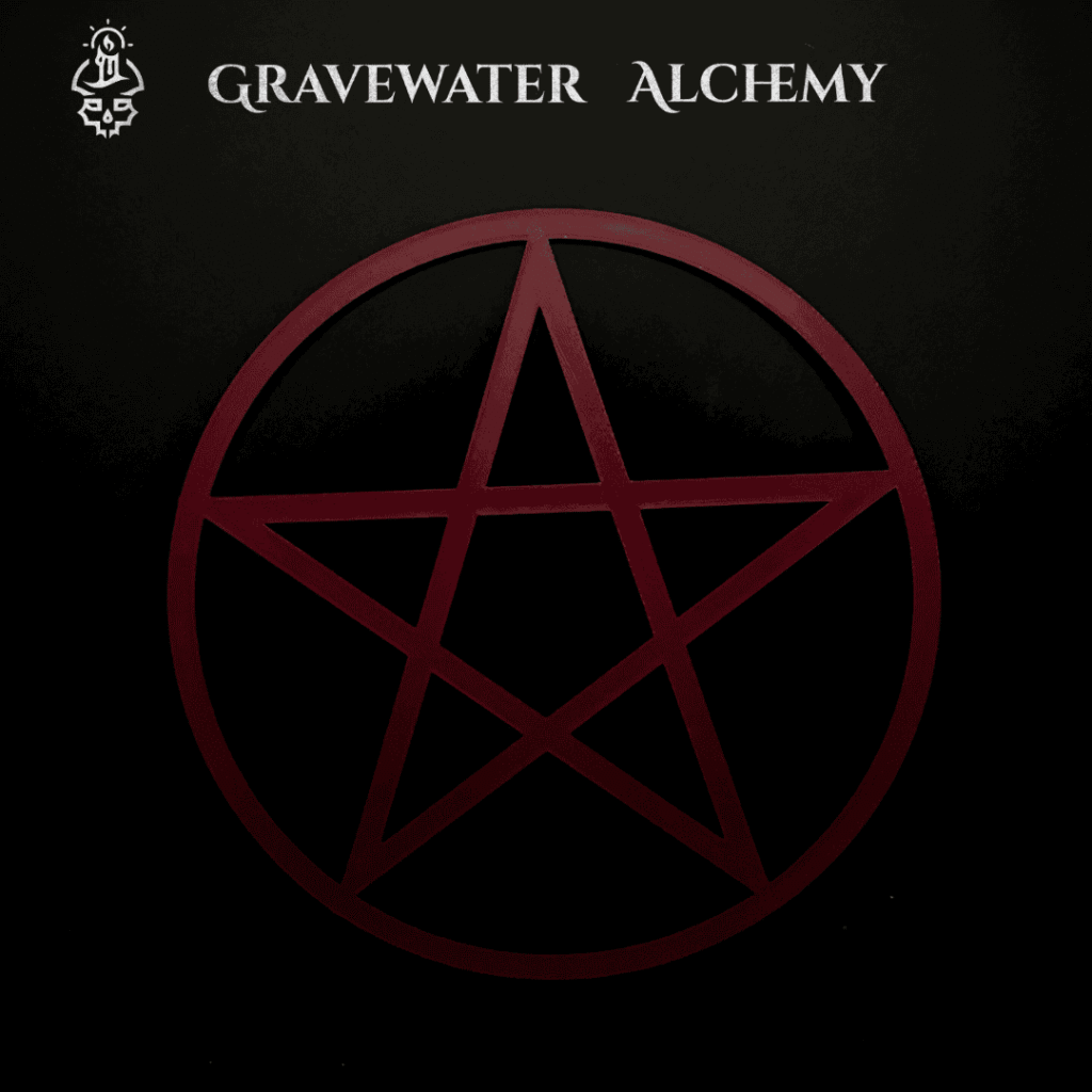 2D 3D printed pentacle wall relic with circular alchemical design by Gravewater Alchemy