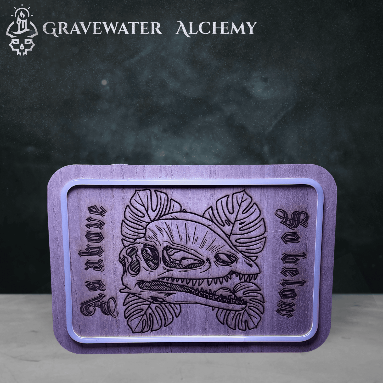 skull engraving on wooden plaque without LED lighting