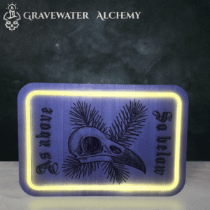 illuminated bird skull engraved wooden plaque with soft LED border