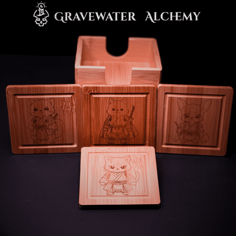 The Watchful Ones – Engraved Bamboo Coaster Set
